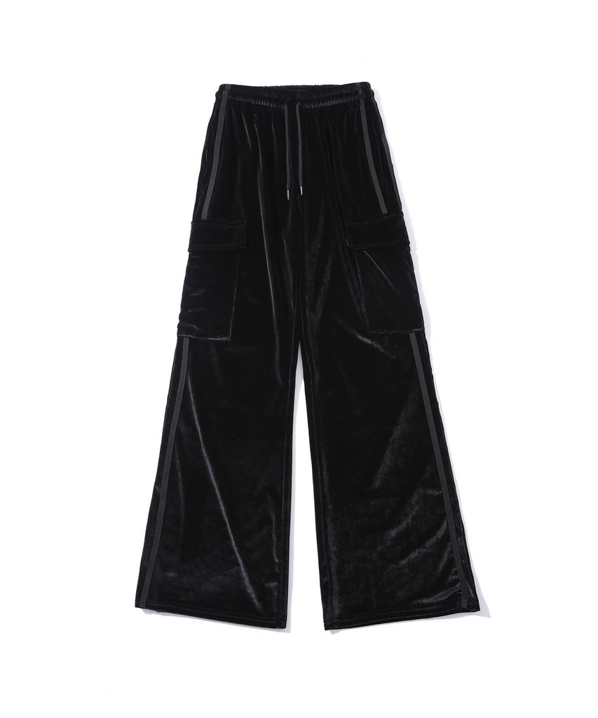 Sseochi410 Velvet Track Cargo Bootcut Pants Black