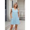 New Women's Solid Color V-neck Palace Lace Casual Pocket Summer Dress for Cross-border Europe America