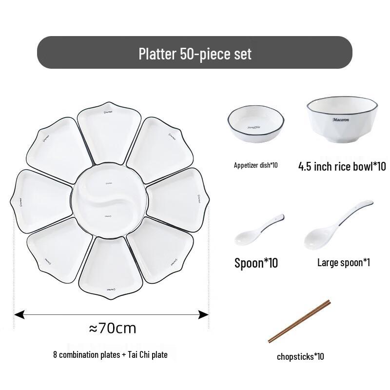 RuHan Minimalist Black Line Ceramic Dinnerware Set