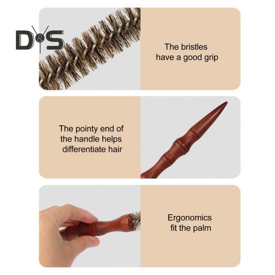 Liten villsvinbust rund børste med trehåndtak Naturlig bust Menn Kvinner Kort tynt hår Krølling Føntørking Detangling stylingbørste