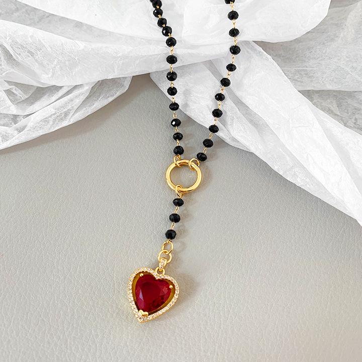 Minimalist Red Gemstone Heart Pendant Necklace - Women's Luxury Jewelry