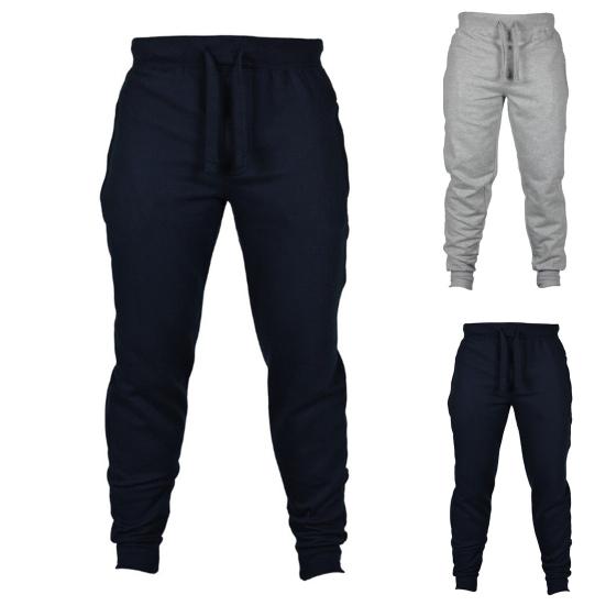 Men Jogger Solid Color Drawstring Plush Thick Warm Pants Sweatpants Trousers