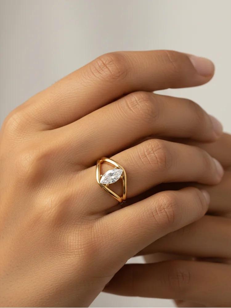 925 Sterling Silver Fashion Hollow Zircon Marquise Ring For Women Anniversary Engagement Wedding Luxury High Quality Jewelry