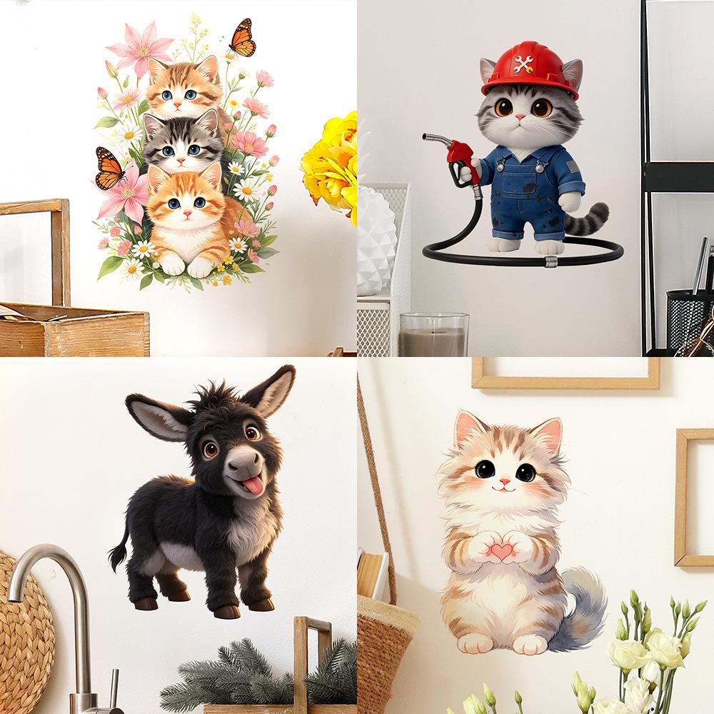 Cat Cartoon Decal Static Cling Wall Fridge Car Sticker Multipurpose Removable DIY Decor