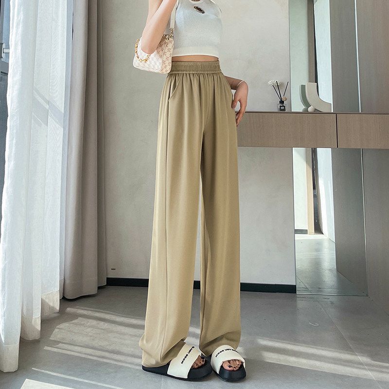 Plus-Size Ice Silk Wide-Leg Black Suit Pants for Women, Summer Thin Style, 2026 New Model, Slimming and Drapey Casual Pants