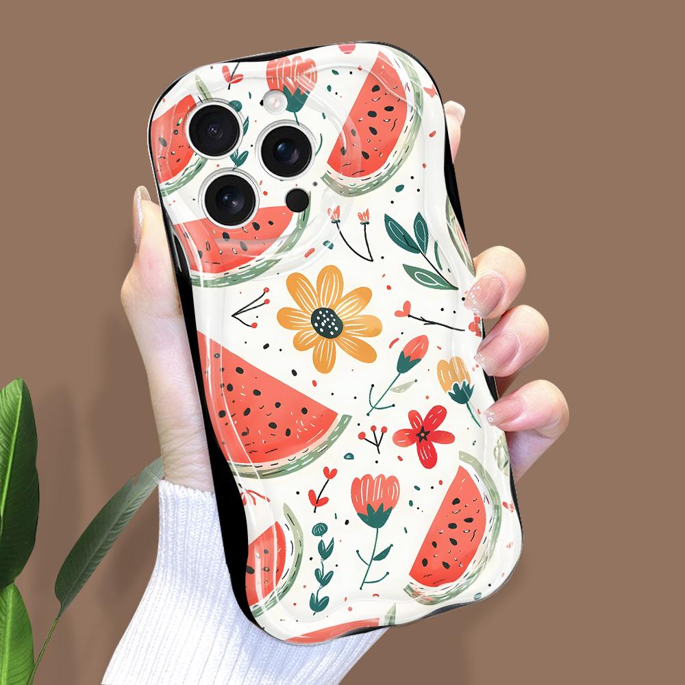 For iPhone 16 15 14 Samsung S25 S24 S23 A06 A13 A14 A15 A16 A55 Redmi 14C 13C Note 14 13 12 Wavy Edge Fruits Flowers Soft Silicone Phone Case