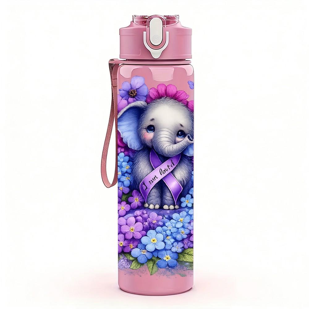 1PC Koala Purple Floral Watercolor Print 750ml Color Plastic Sports Water Bottle Leakproof Flip Straw Lid Suitable for Sports Office Home Use