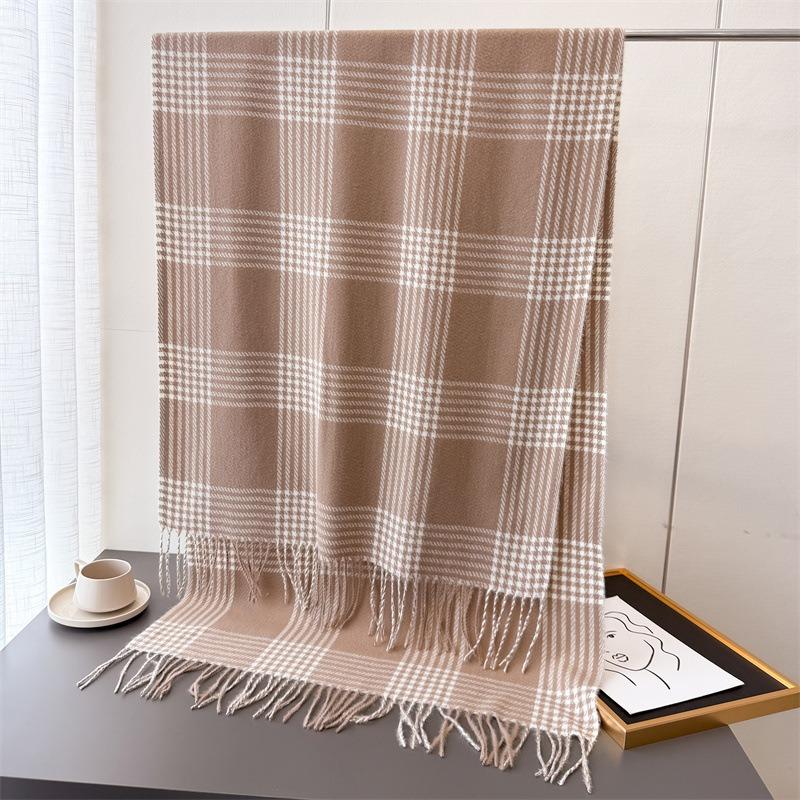Unisex Faux Cashmere Plaid Tassel Scarf Warm Winter Fashion Accessory