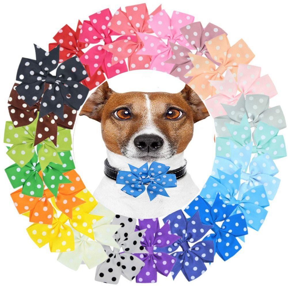 

20Pcs Color Dog Jewelry Detachable Solid Dot Pet Bowknot Dog Bowtie 8CM Dog Collar Flower