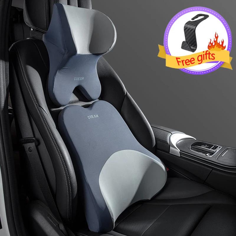 Car Memory Foam Lumbar Pillow Back Support Car Lumbar Support Headrest Neck Pillow Support Universal Soft Neck Pillows Cushion
