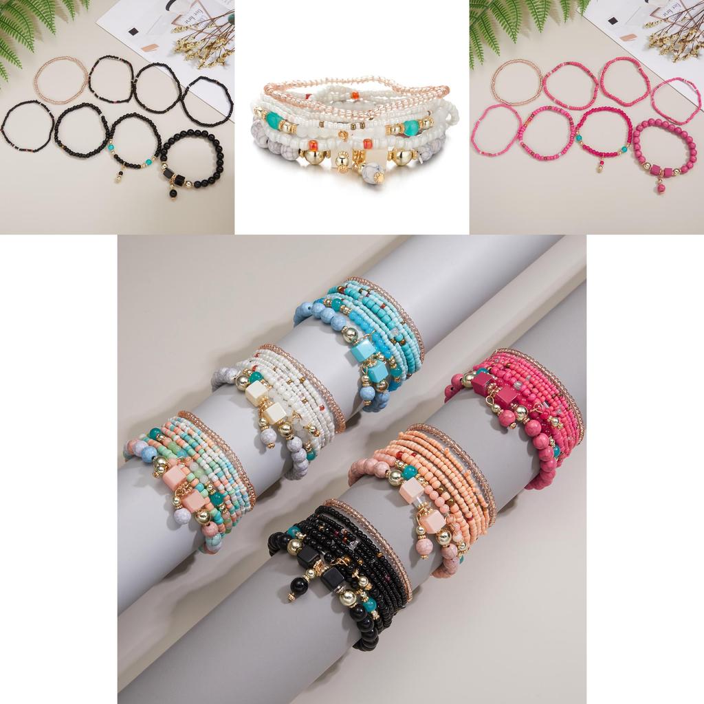 Bohemian Beaded Bracelet Set With Turquoise Elastic Cord For Gift Giving And Travel Souvenirs