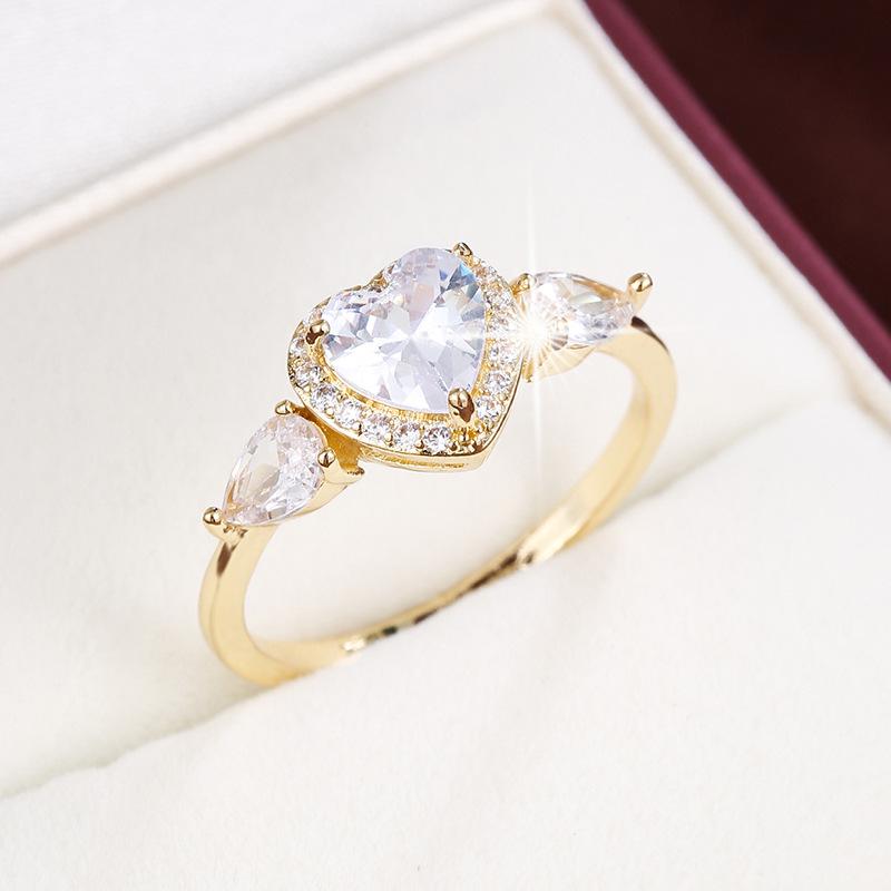 Süßer Romantischer Herzförmiger Zirkonia-Inlay-Damenring - Schmuck aus reinem Kupfer