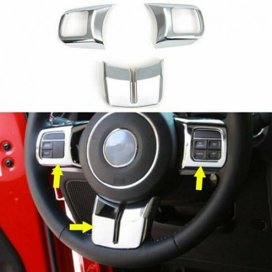 3pcs Interior Steering Wheel Trim Cover Decor For Jeep Wrangler JK 2011+ Chrome