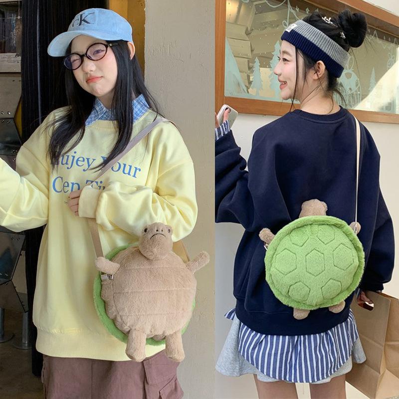 Cute Little Turtle Plush Backpack Kawaii Stuffed Doll Plushie Cartoon Toy Single Shoulder Bag Crossbody Backpack Creative Gift