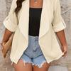 Plus Size Textured Lapel Cardigan Jacket with Folded Cuffs