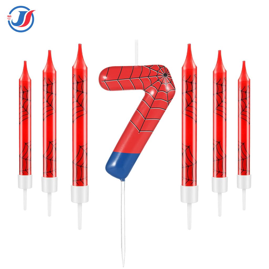 7pcs Spider Web Birthday Candles, Spider Cartoon Themed Birthday Candles Cake Topper Number Candle Spider Birthday Cake Candles