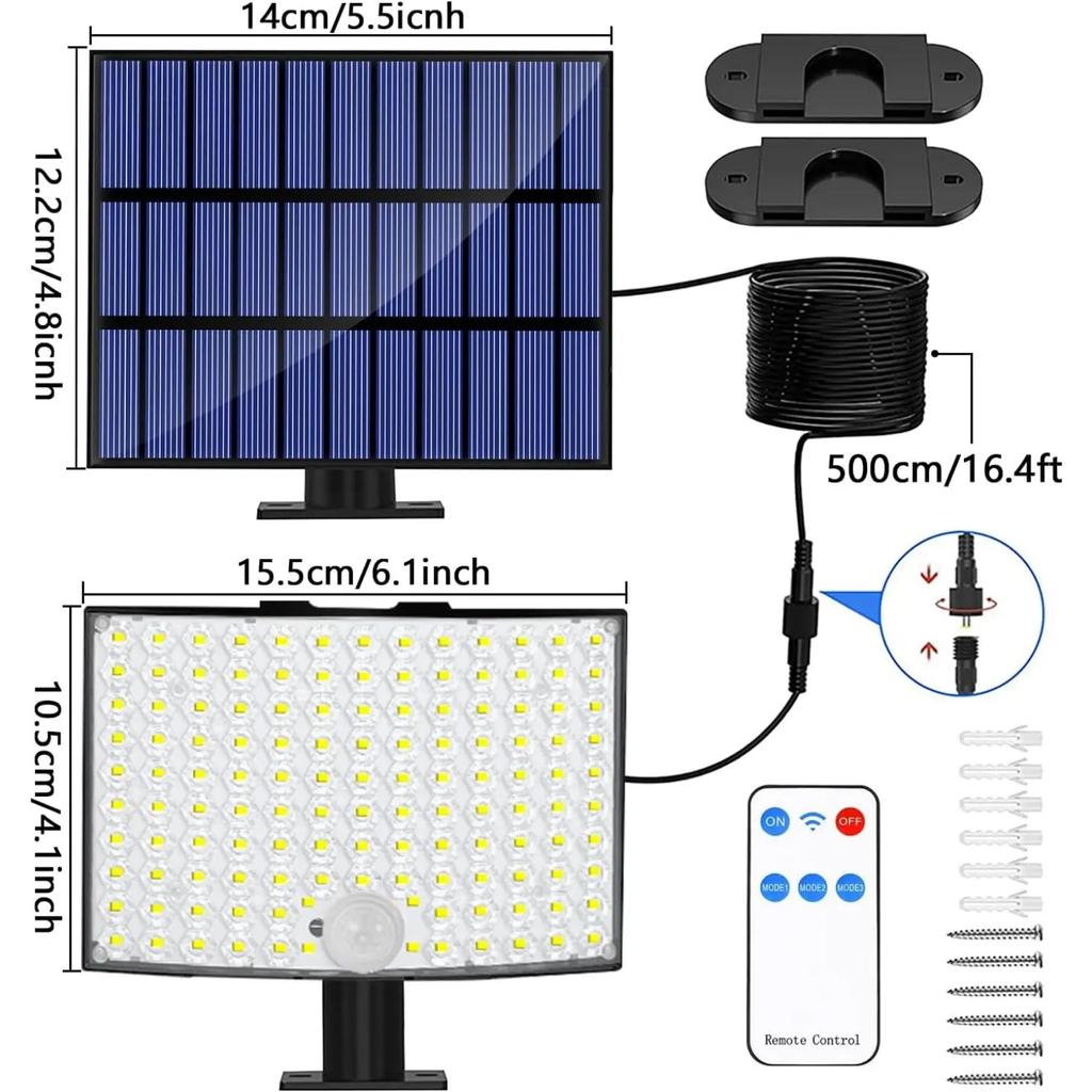 160/128 LED Outdoor Solar Street Lamp with 3 Modes Wall Lamps Waterproof PIR Motion Sensor Garden Park Decoration Light