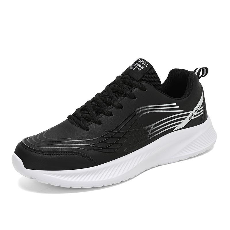 New Shoes Spring and Autumn Leather Waterproof Black Casual Running Shoes Shock-absorbing Lightweight Sports Shoes