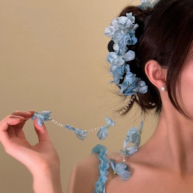 Bohemia Barrettes Hydrangea Flower Hair Claw Ponytail Clip Flower Tassel Hair Clip For Women Girls Sweet Cute Hairpin Gifts