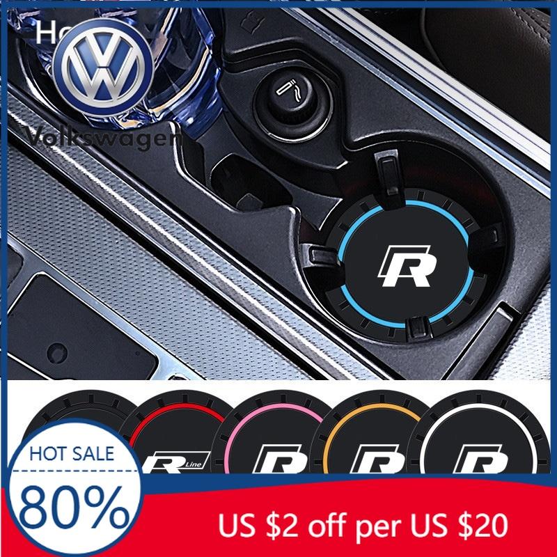 For VW Volkswagen Jetta MK5 Golf New 2PCS Rline R line Logo PVC Silicone Car Coaster Water Cup Slot Non-Slip Pad Drink Mat For V