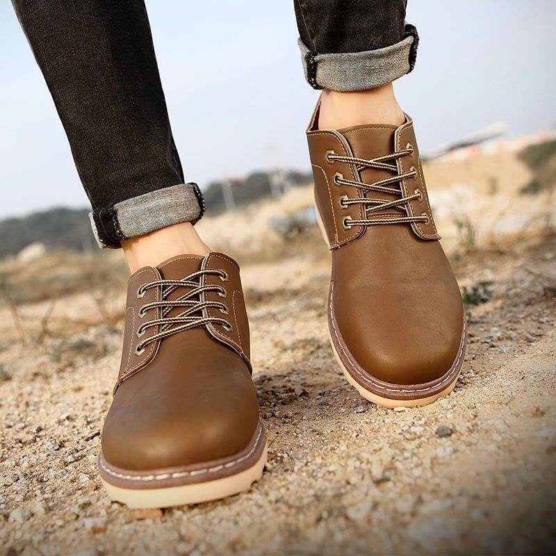 Autumn Martin boots Men's British high-top boots New mid-top leather shoes Black tooling Chelsea short boots