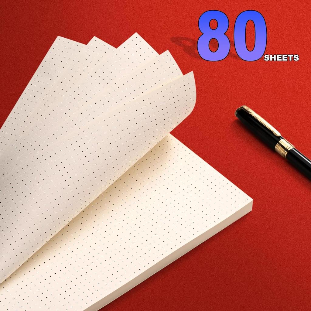 A5 Dot Grid Paper, 6 Hole Punched,A5 Dotted Refill Paper for Planner/Binders/Organizer, 8.3x5.6 Inch,80 Sheets,Beige,100GSM (1)