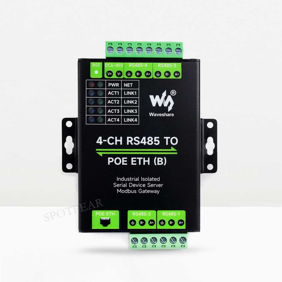Industrial Isolated 4CH RS485 TO POE ETH (B) RJ45 Converter UART For Modbus
