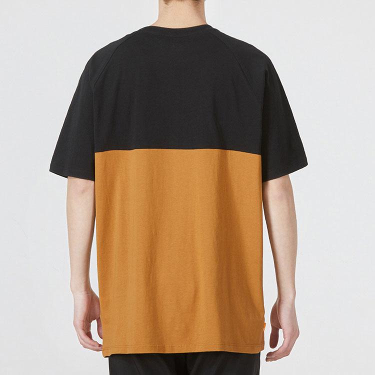 Timberland Color Block Logo Round Neck Short Sleeve T-Shirt Men Tops Brown Black A5NGG-P56