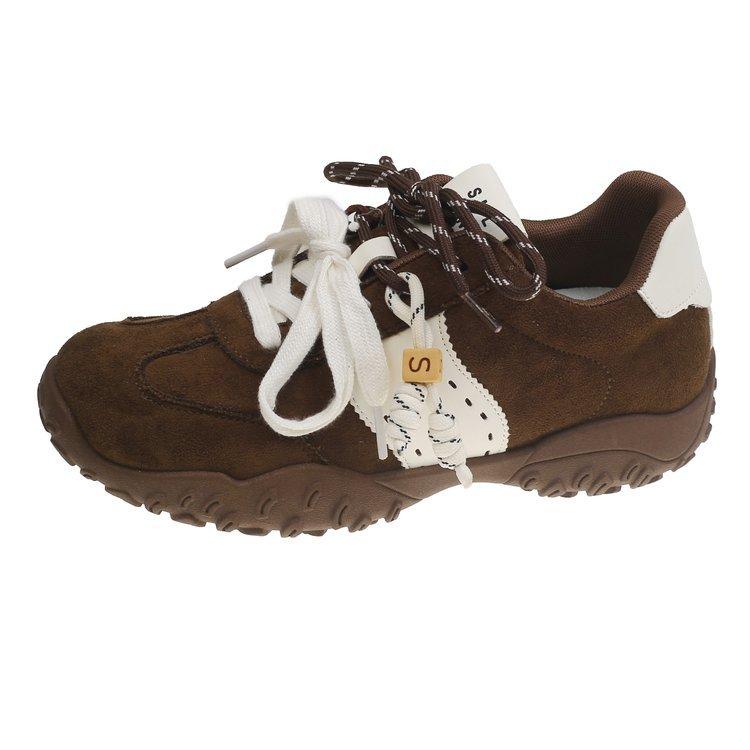 

Cowhide version! New color~ Thick-soled versatile high crescent, thick-soled mandarin duck shoelaces, sports and leisure shoes, women s training shoes 40 кофейный