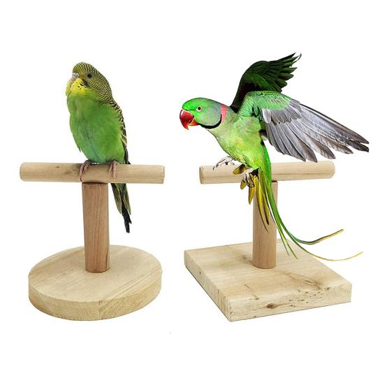 Pet Bird Parrot Wooden Stand Perch Playground Platform Cage Chew Playing Toy