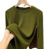 Develvet Basic-Shirt für Damen Neues Damen-Einfarbiges Rundhals-Woll-T-Shirt Thermisches Unterhemd für die Taille