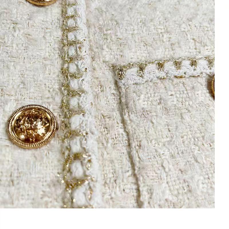 2025 Korean Style Off-White French Tweed Socialite Jacket for Women