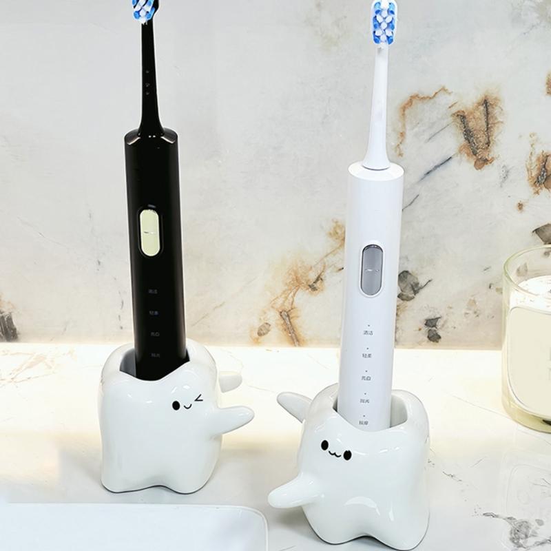 Tooth Shape Ceramic Toothbrush Toothpaste Holder for Home and Bathroom Countertop Tooth Decoration