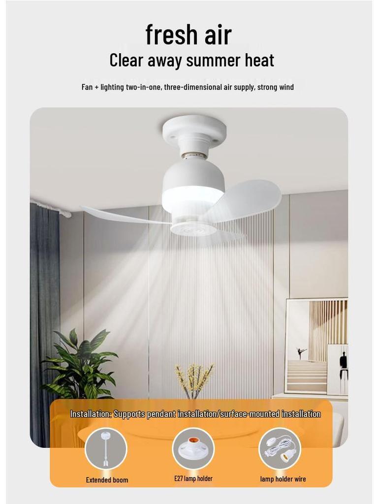 Kompakte E27 Ventilatorleuchte: Steckdosen-Deckenventilator mit Nachtlicht für Studentenwohnheime & Schlafzimmer