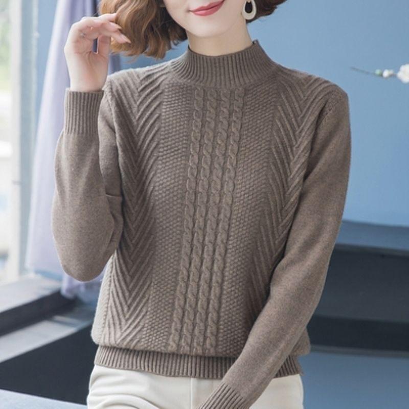 Solid Color Crew Neck Knitted Sweater, Elegant Long Sleeve Pullover Sweater for Fall & Winter, Women's Clothing