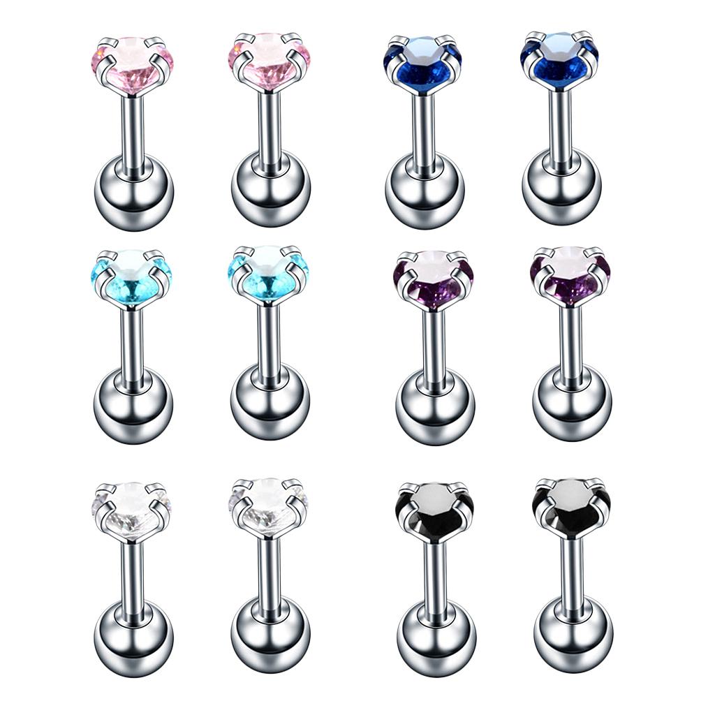 12 Pieces 16G Stainless Steel Cubic Zirconia Earrings for Women Stud Body Jewelry Set