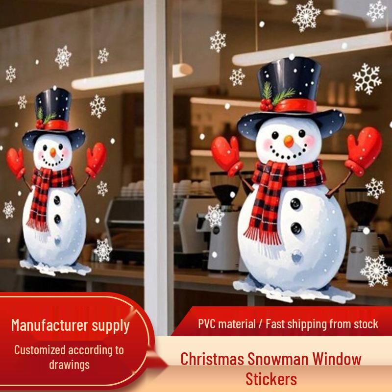 

Festive Snowman and Snowflake Glass Window Sticker Decoration No белый