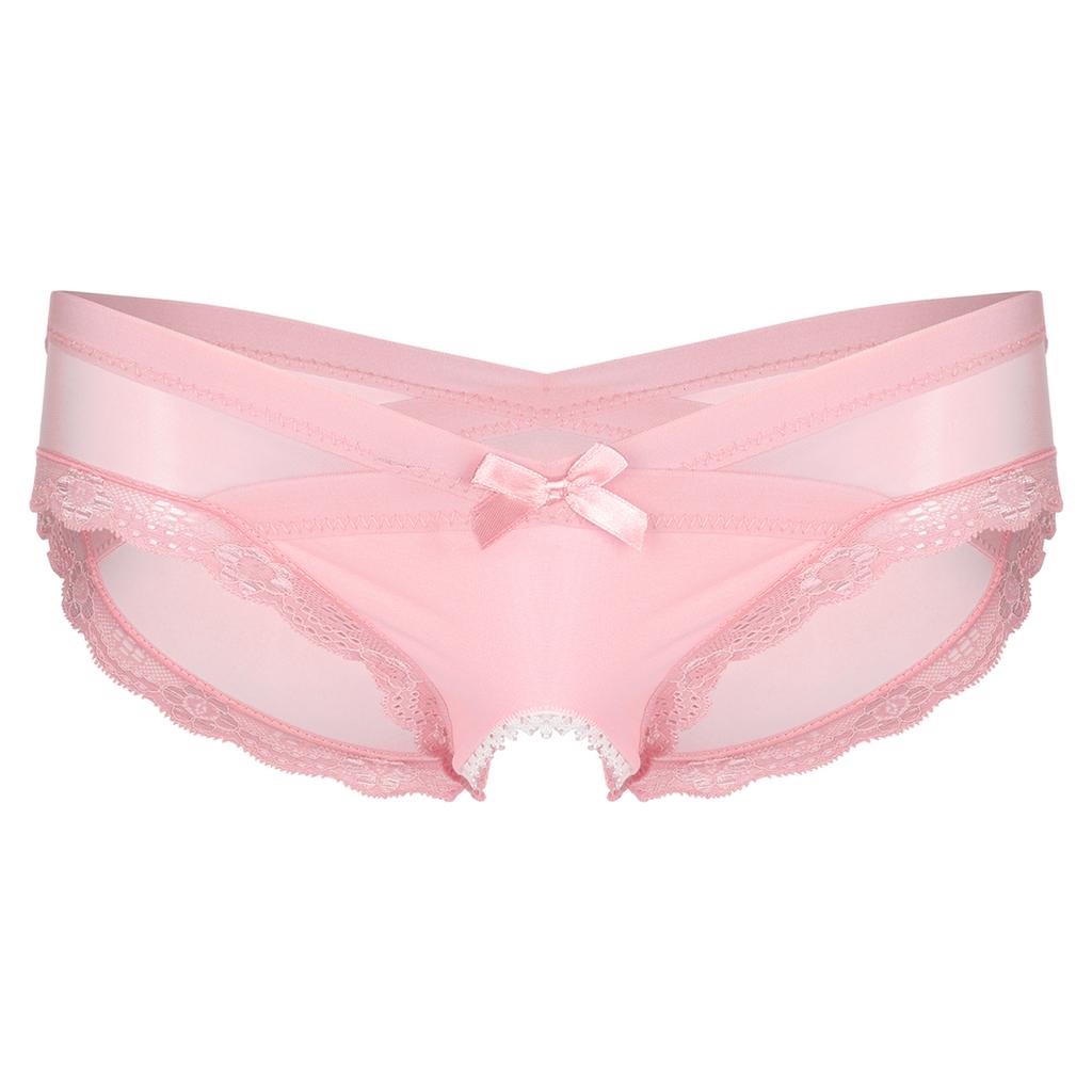 Pánské průsvitné bezrozkrokové kalhotky ze síťoviny s krajkovým lemem kalhotky Cross-dresser Sissy spodní prádlo