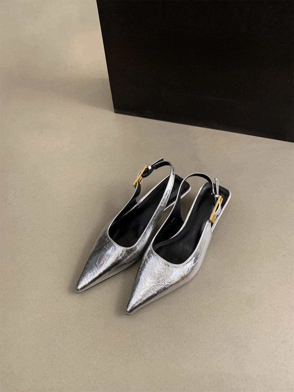 

Premium sense sexy sandals women s outer wear temperament fairy evening breeze commuting pointed silver single shoes 39 серебряный