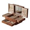 Homruilink Wooden Jewelry Black Large Capacity Jewelry Storage Case with Multifunctional Drawers for and Day Gift for Women Box, 3-Tier, Walnut,