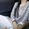 Lazy Wind Contrasting Color Striped Sunscreen Blouse Women's Summer New Loose Casual Versatile Thin Long-sleeved T-shirt Top