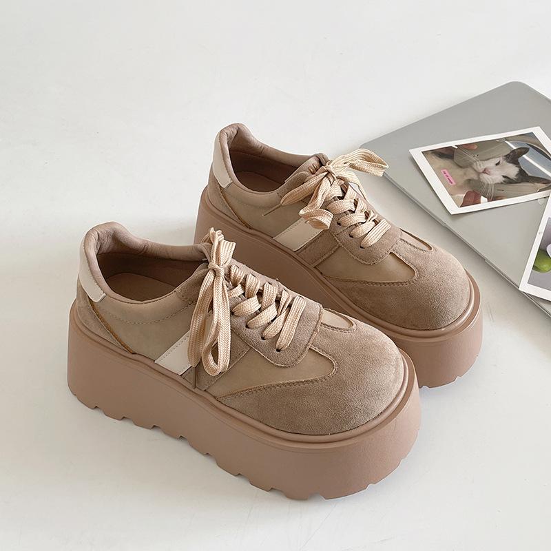 

Модный тренд красные ретро универсальные кроссовки на платформе женские новинка 2025 года весна и осень легкая спортивная обувь с эффектом увеличения высоты 40 бежевый