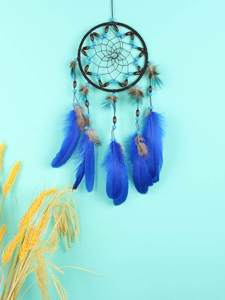 Creative Blue Feather Dream Catcher Wind Chime Hand-woven Car Pendant Holiday Birthday Gift Garden Bedroom Home Hanging Ornament
