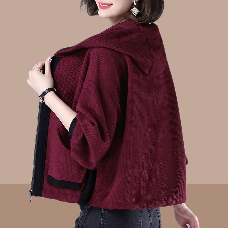 Fashionable Hoodie Jacket Women's Spring Autumn   Casual Trendy Top Loose Fit Coat