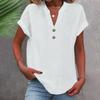 Women Summer Solid Color Stand Collar Button Short Sleeve Casual Shirt Blouse