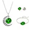 Women's Red Jewelry Set - 3 Piece Necklace, Clip- Earrings and Bracelet with Moon Pendant - 134-4