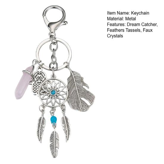 Keychain Dream catcher Feathers Tassels Faux Crystals Charm Bohemian Style Keyring with Lobster Clasp Bags Car Accessories