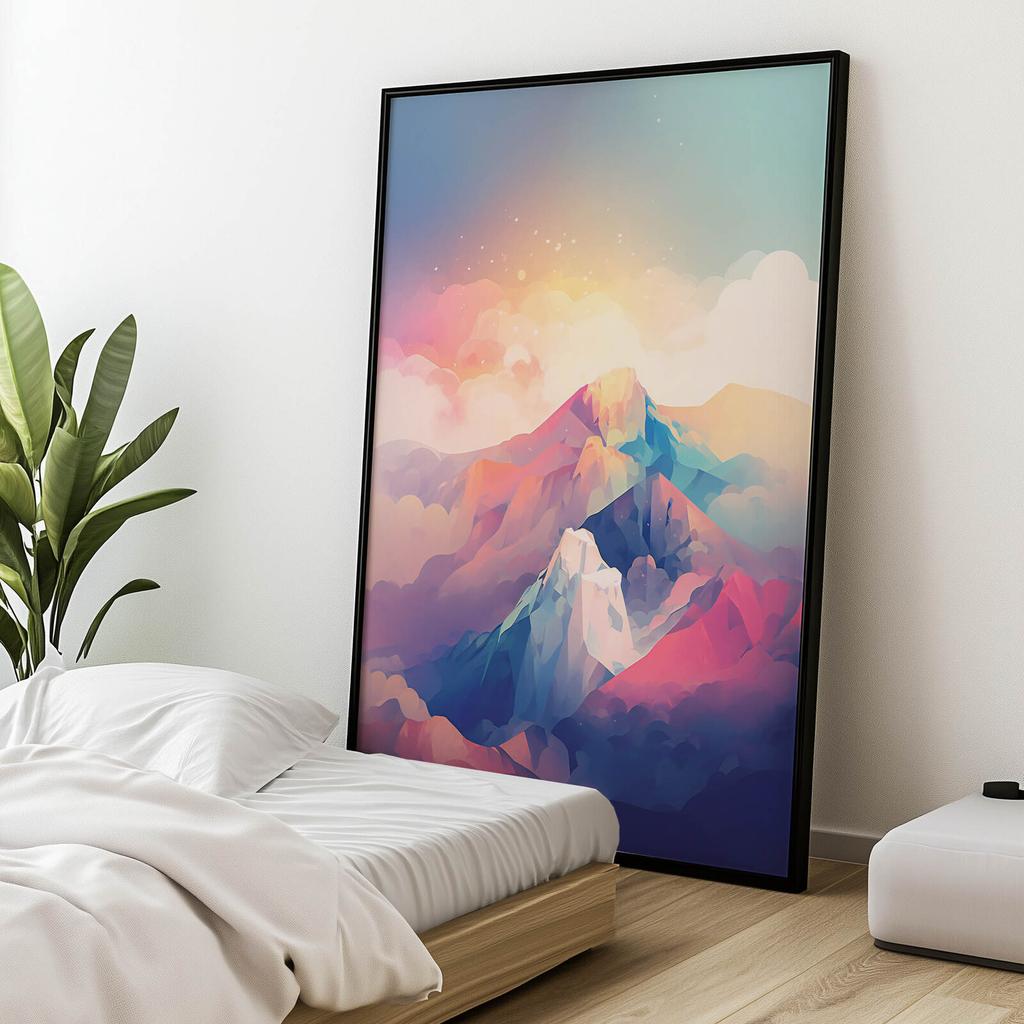 Pastelowe Górskie Marzenie Pastelowe Górskie Marzenie, 50X70 Cm, Rama Drewniana Jasny Dąb, Papier Matowy 230 Gsm