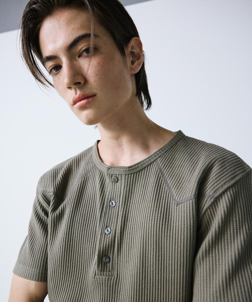 SSY Western York Waffle Henley Neck Half Sleeve Olive Khaki
