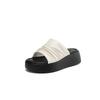 Krazing Pot Cow Skin Summer Size 40 Outside Slippers Thick Bottom Flat Platform Pleated Decoration Women Flip Flops Sandals
